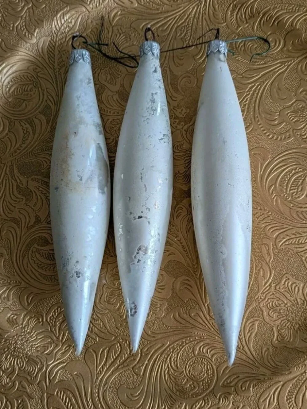 3 Vintage Austria Mercury Glass Teardrop Icicle Ornaments